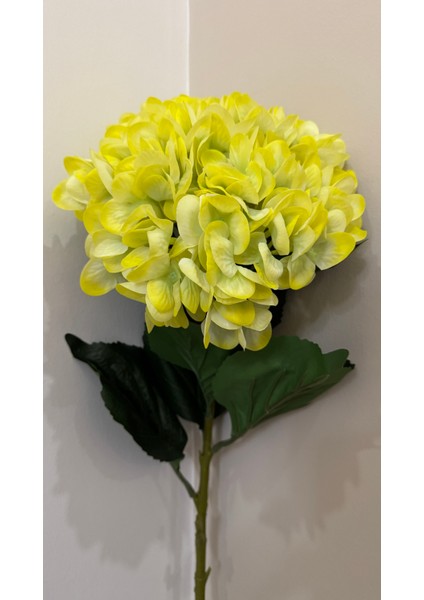Yapay Çiçek Islak Dokulu Sarı Renk Ortanca - Tek Dal 110 cm