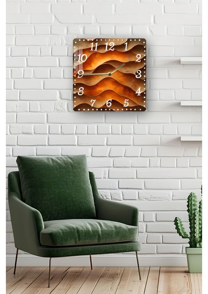 Kahverengi Dalgalar Temalı Temperli Cam Kare Saat 33X33 cm Ebadında Uv Baskı - KCS031 fiyatları