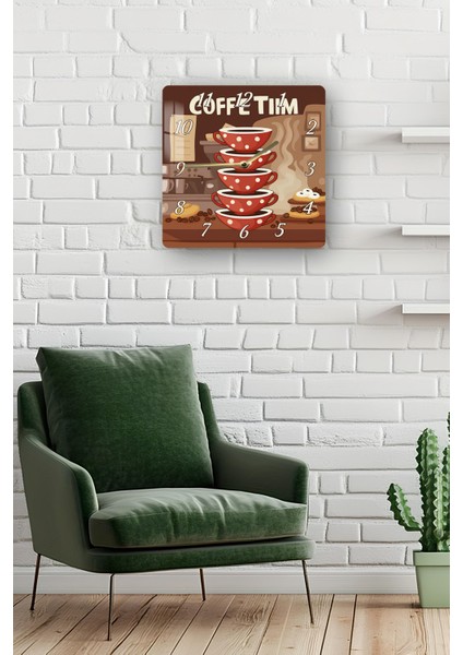 Coffee Time Temalı Temperli Cam Kare Saat 33X33 cm Ebadında Uv Baskı - KCS022 fiyatları
