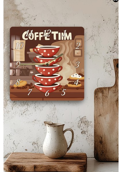 Coffee Time Temalı Temperli Cam Kare Saat 33X33 cm Ebadında Uv Baskı - KCS022 modelleri