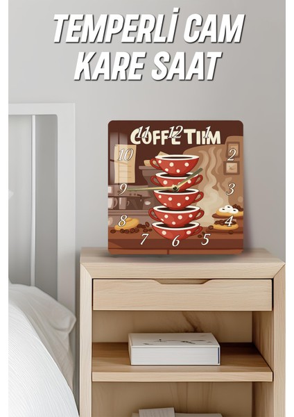 Coffee Time Temalı Temperli Cam Kare Saat 33X33 cm Ebadında Uv Baskı - KCS022 fırsatları