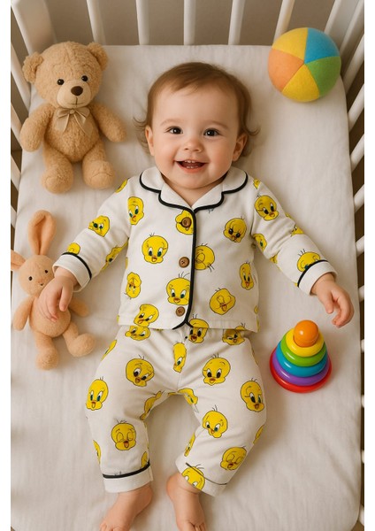 6-24 Ay Bebekler Için Renkli Sevimli Karakterli %100 Pamuk Pijama Takımı