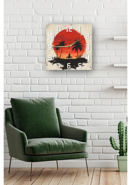 Gün Batımı ve Sörfçü Temalı Temperli Cam Kare Saat 33X33 cm Ebadında Uv Baskı - KCS016 fiyatları