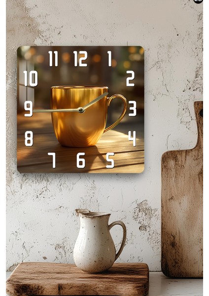 Altın Kupa Temalı Temperli Cam Kare Saat 33X33 cm Ebadında Uv Baskı - KCS021 modelleri