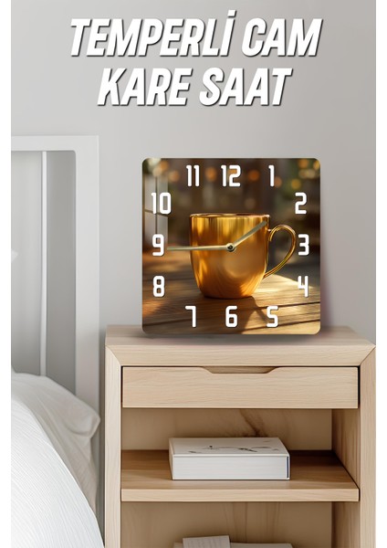 Altın Kupa Temalı Temperli Cam Kare Saat 33X33 cm Ebadında Uv Baskı - KCS021 fırsatları