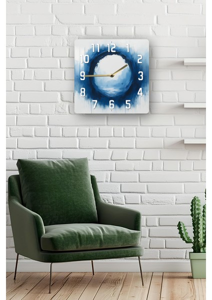 Mavi Halkalı Soyut Desenli Temperli Cam Kare Saat 33X33 cm Ebadında Uv Baskı - KCS044 fiyatları