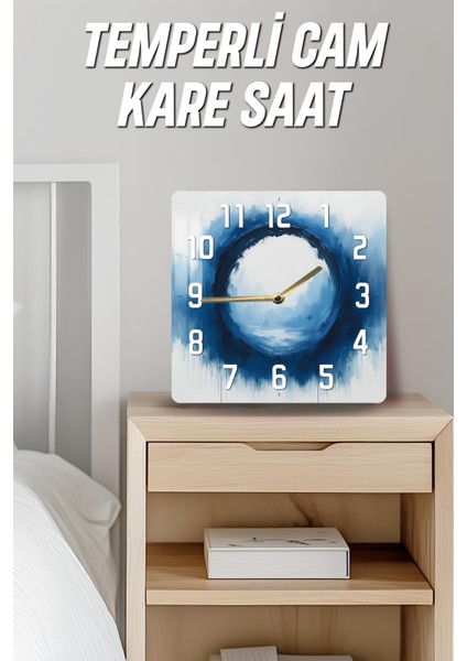 Mavi Halkalı Soyut Desenli Temperli Cam Kare Saat 33X33 cm Ebadında Uv Baskı - KCS044 fırsatları