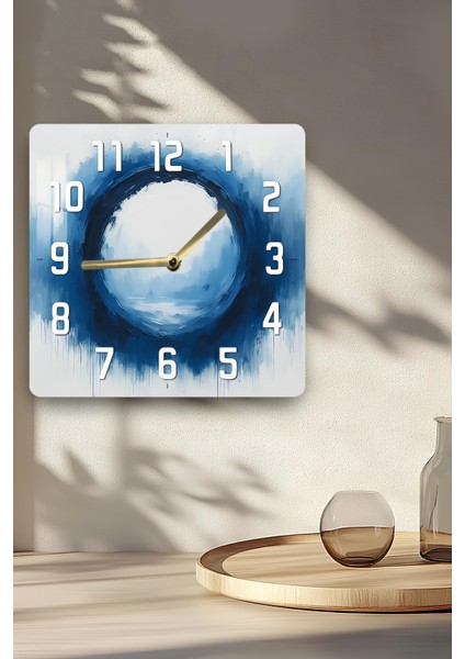 Mavi Halkalı Soyut Desenli Temperli Cam Kare Saat 33X33 cm Ebadında Uv Baskı - KCS044 indirimleri