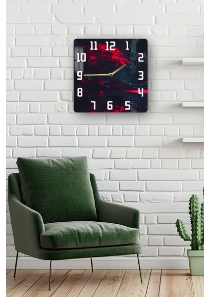 Kırmızı Ağaç Temalı Temperli Cam Kare Saat 33X33 cm Ebadında Uv Baskı - KCS025 fiyatları