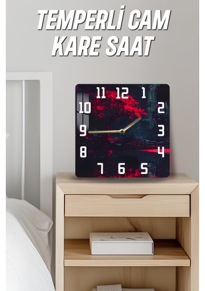 Kırmızı Ağaç Temalı Temperli Cam Kare Saat 33X33 cm Ebadında Uv Baskı - KCS025 fırsatları