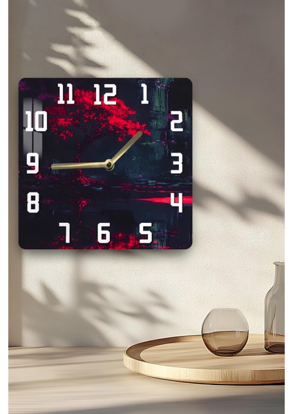 Kırmızı Ağaç Temalı Temperli Cam Kare Saat 33X33 cm Ebadında Uv Baskı - KCS025 indirimleri