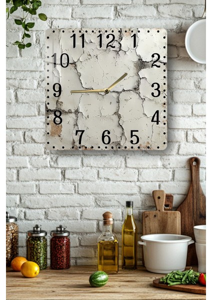 Beton Dokulu Temperli Cam Kare Saat 33X33 cm Ebadında Uv Baskı - KCS034