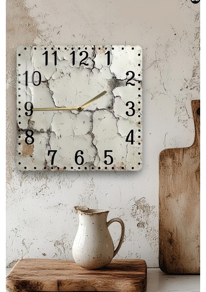 Beton Dokulu Temperli Cam Kare Saat 33X33 cm Ebadında Uv Baskı - KCS034 modelleri
