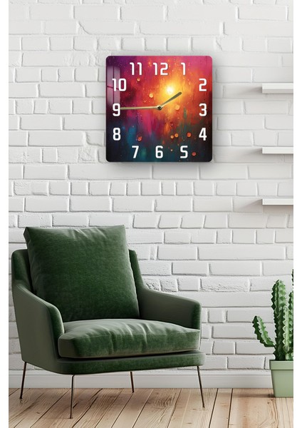 Renkli Işıklar Temalı Temperli Cam Kare Saat 33X33 cm Ebadında Uv Baskı - KCS030 fiyatları