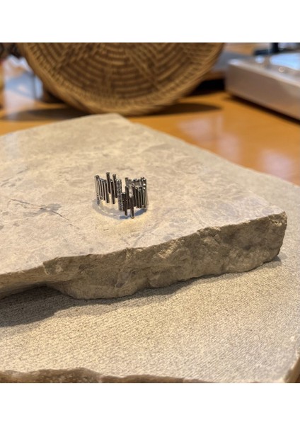 Gümüş Renkli Taşlı Çubuk Yüzük