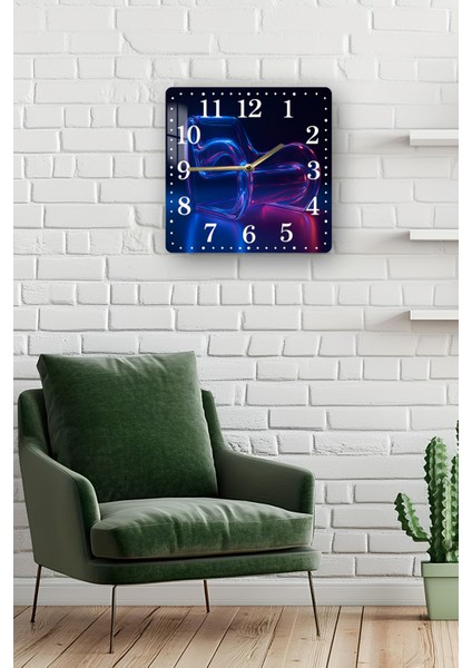 Mavi ve Pembe Işık Geçişli Soyut Desenli Temperli Cam Kare Saat 33X33 cm Ebadında Uv Baskı - KCS043 fiyatları