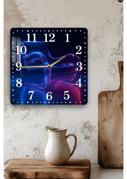 Mavi ve Pembe Işık Geçişli Soyut Desenli Temperli Cam Kare Saat 33X33 cm Ebadında Uv Baskı - KCS043 modelleri
