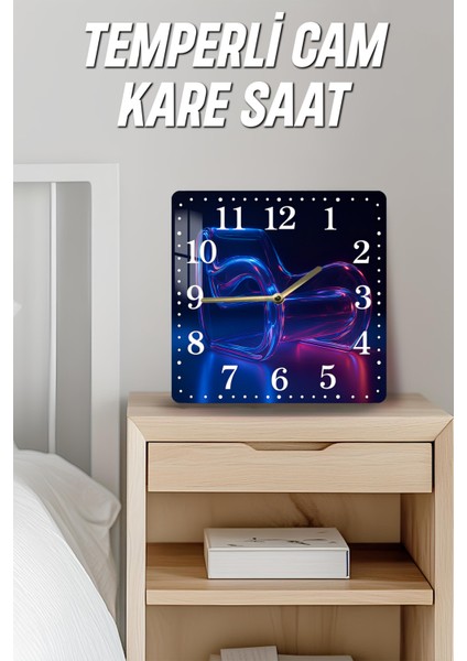 Mavi ve Pembe Işık Geçişli Soyut Desenli Temperli Cam Kare Saat 33X33 cm Ebadında Uv Baskı - KCS043 fırsatları
