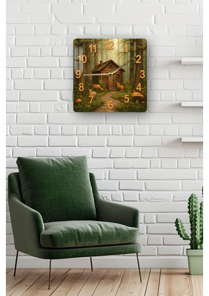 Orman Evi Temalı Temperli Cam Kare Saat 33X33 cm Ebadında Uv Baskı - KCS040 fiyatları