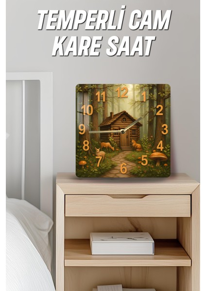 Orman Evi Temalı Temperli Cam Kare Saat 33X33 cm Ebadında Uv Baskı - KCS040 fırsatları
