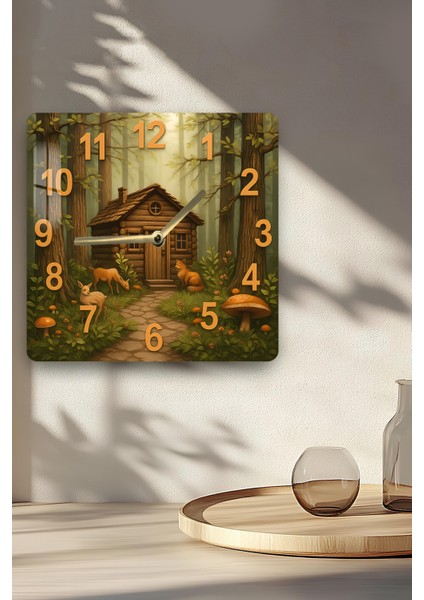 Orman Evi Temalı Temperli Cam Kare Saat 33X33 cm Ebadında Uv Baskı - KCS040 indirimleri