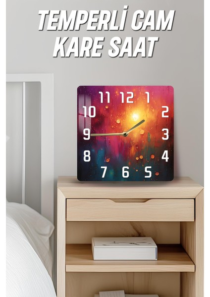 Renkli Işıklar Temalı Temperli Cam Kare Saat 33X33 cm Ebadında Uv Baskı - KCS030 fırsatları