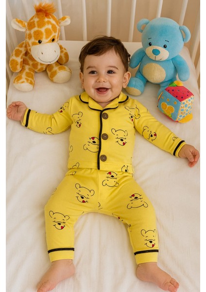 6-24 Ay Bebekler Için Renkli Sevimli Karakterli %100 Pamuk Pijama Takımı