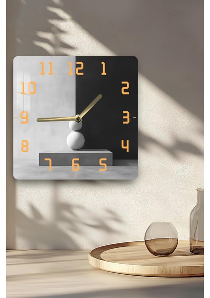 Siyah Beyaz Minimal Heykel Temalı Temperli Cam Kare Saat 33X33 cm Ebadında Uv Baskı - KCS040 fiyatları