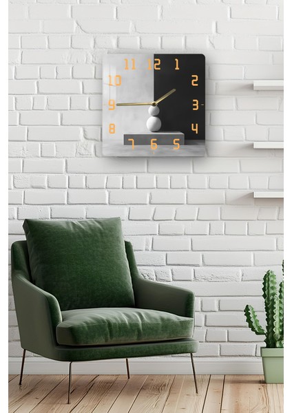 Siyah Beyaz Minimal Heykel Temalı Temperli Cam Kare Saat 33X33 cm Ebadında Uv Baskı - KCS040 modelleri