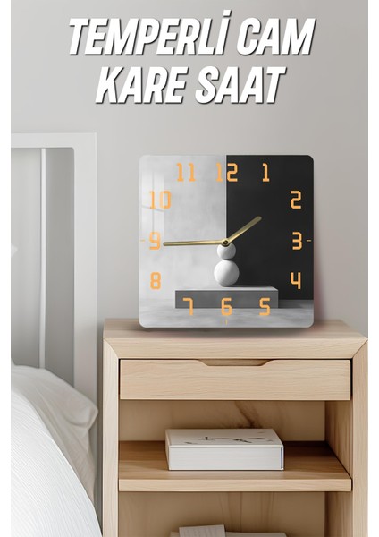 Siyah Beyaz Minimal Heykel Temalı Temperli Cam Kare Saat 33X33 cm Ebadında Uv Baskı - KCS040 fırsatları