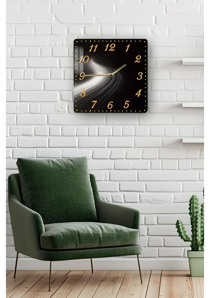 Siyah Gold Işıklı Temperli Cam Kare Saat 33X33 cm Ebadında Uv Baskı - KCS035 fiyatları