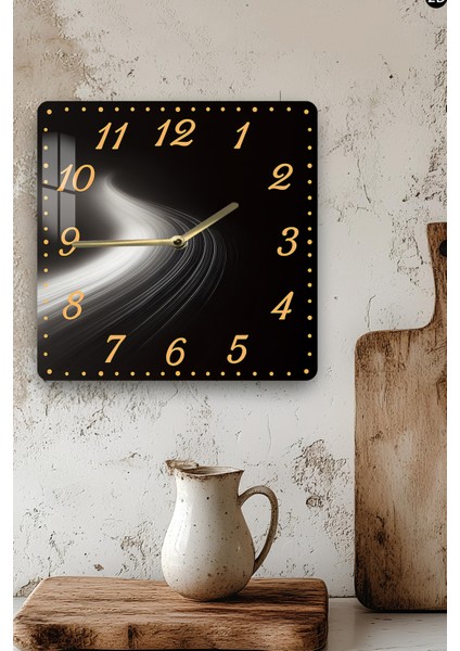 Siyah Gold Işıklı Temperli Cam Kare Saat 33X33 cm Ebadında Uv Baskı - KCS035 modelleri