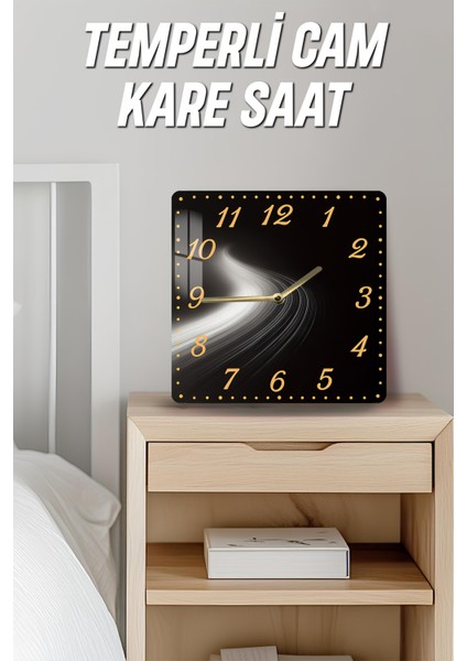 Siyah Gold Işıklı Temperli Cam Kare Saat 33X33 cm Ebadında Uv Baskı - KCS035 fırsatları