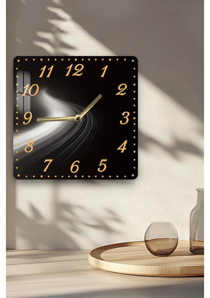 Siyah Gold Işıklı Temperli Cam Kare Saat 33X33 cm Ebadında Uv Baskı - KCS035 indirimleri