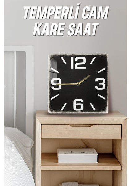 Siyah Minimalist Temperli Cam Kare Saat 33X33 cm Ebadında Uv Baskı - KCS033 fırsatları