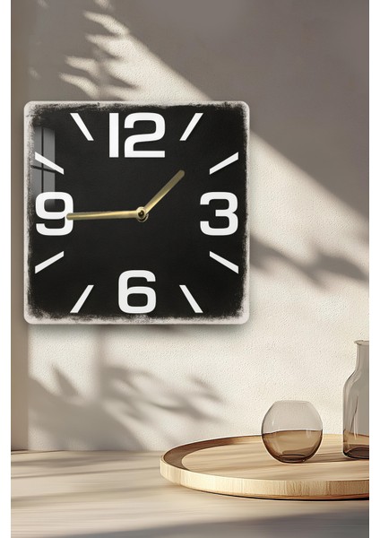 Siyah Minimalist Temperli Cam Kare Saat 33X33 cm Ebadında Uv Baskı - KCS033 indirimleri