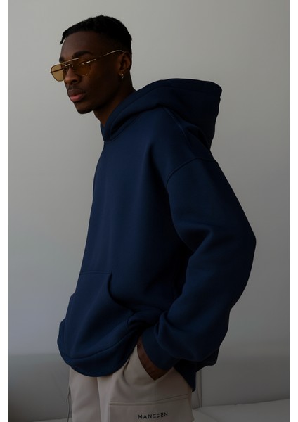 Unısex Lacivert Yumuşacık Kumaşlı Oversize Fit Ici Polarlı Kapüşonlu Sweatshirt Hoodie modelleri