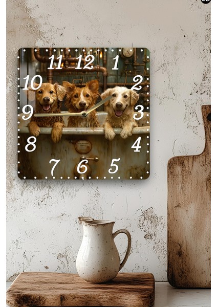 Köpekli Banyo Temalı Temperli Cam Kare Saat 33X33 cm Ebadında Uv Baskı - KCS066 modelleri