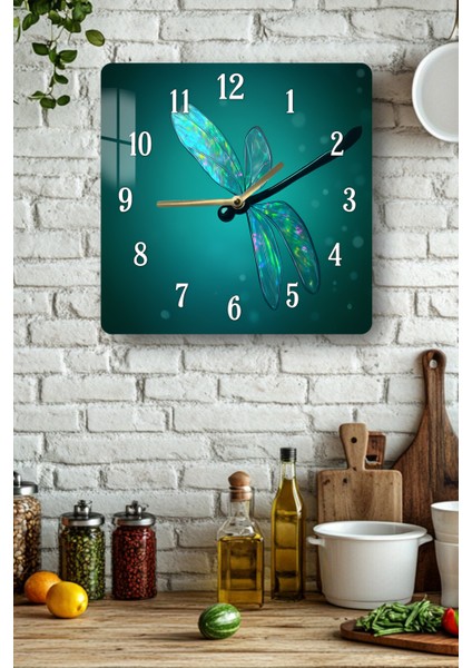 Yusufçuk Desenli Temperli Cam Kare Saat 33X33 cm Ebadında Uv Baskı - KCS036