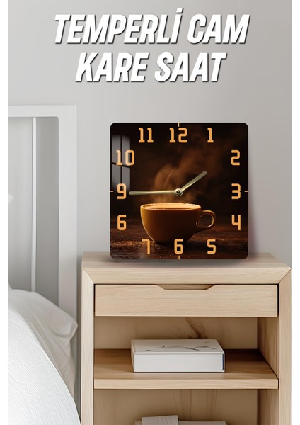 Kahve Fincanı Temalı Temperli Cam Kare Saat 33X33 cm Ebadında Uv Baskı - KCS018 fırsatları