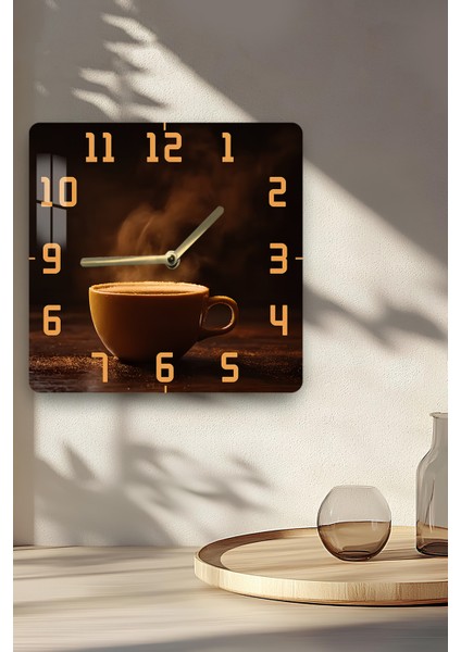 Kahve Fincanı Temalı Temperli Cam Kare Saat 33X33 cm Ebadında Uv Baskı - KCS018 indirimleri