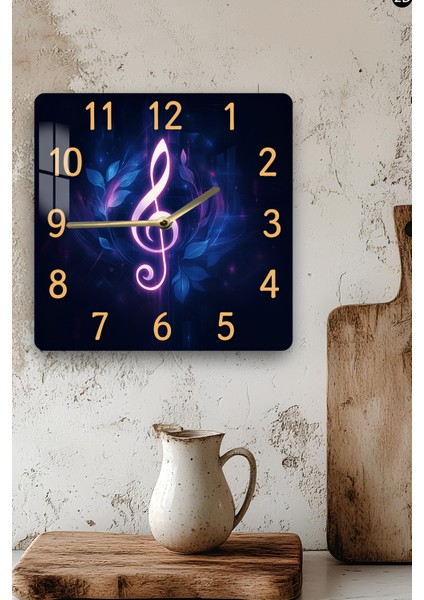 Müzik Notalı Temperli Cam Kare Saat 33X33 cm Ebadında Uv Baskı - KCS002 modelleri