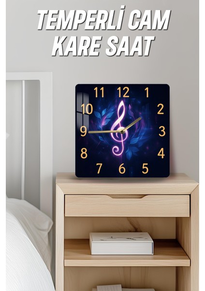 Müzik Notalı Temperli Cam Kare Saat 33X33 cm Ebadında Uv Baskı - KCS002 fırsatları