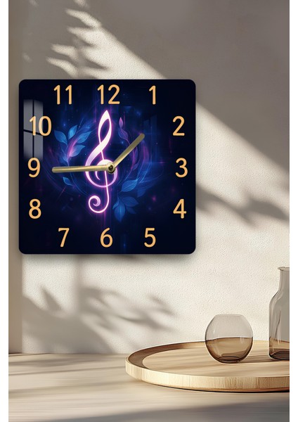 Müzik Notalı Temperli Cam Kare Saat 33X33 cm Ebadında Uv Baskı - KCS002 indirimleri