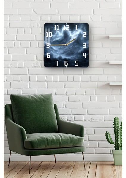 Fırtına Dalgası Temalı Temperli Cam Kare Saat 33X33 cm Ebadında Uv Baskı - KCS054 fiyatları