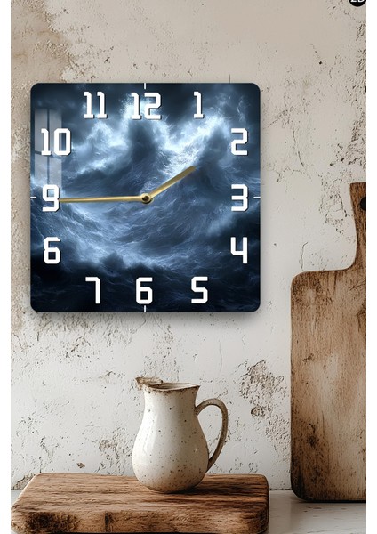 Fırtına Dalgası Temalı Temperli Cam Kare Saat 33X33 cm Ebadında Uv Baskı - KCS054 modelleri