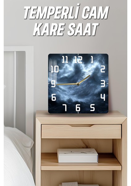 Fırtına Dalgası Temalı Temperli Cam Kare Saat 33X33 cm Ebadında Uv Baskı - KCS054 fırsatları