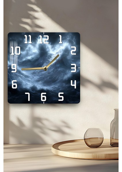 Fırtına Dalgası Temalı Temperli Cam Kare Saat 33X33 cm Ebadında Uv Baskı - KCS054 indirimleri