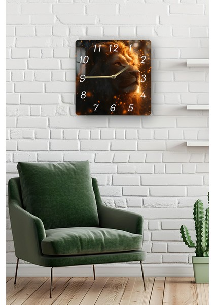 Aslan Temalı Temperli Cam Kare Saat 33X33 cm Ebadında Uv Baskı - KCS051 fiyatları