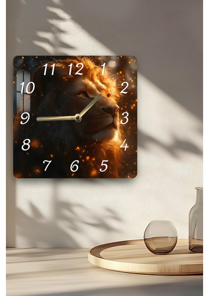 Aslan Temalı Temperli Cam Kare Saat 33X33 cm Ebadında Uv Baskı - KCS051 indirimleri